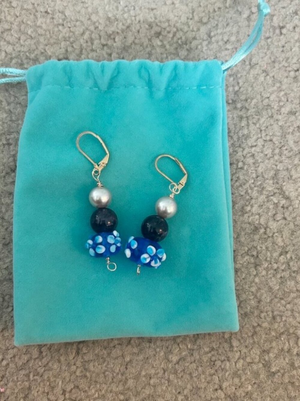 Blue Art Glass Beaded Drop Earrings